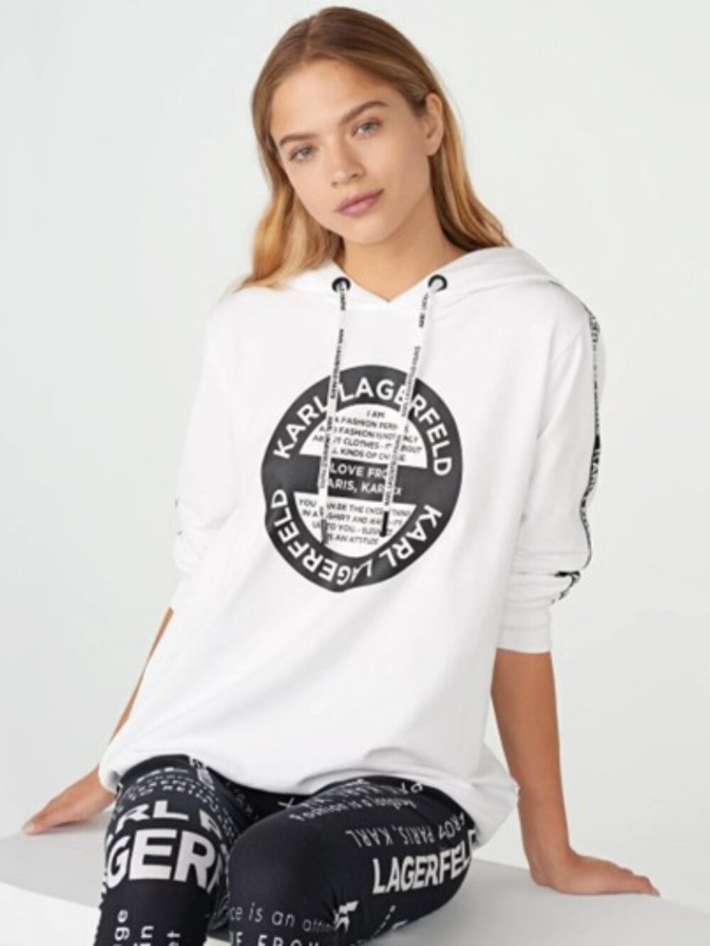 Karl Lagerfeld Paris Round Logo Hoodie Black